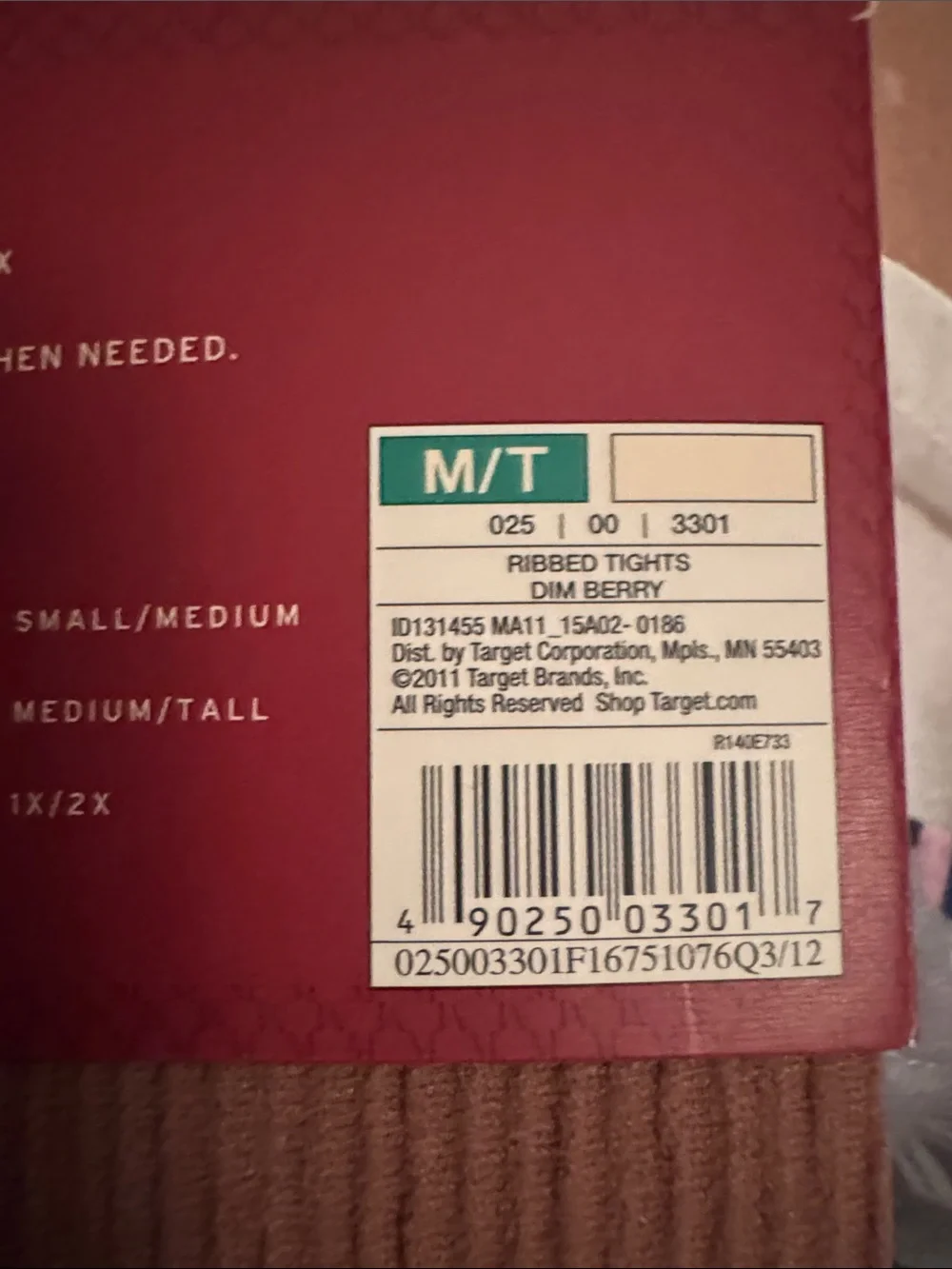 NWT Ribbed Berry Colored Tights/Hose by Merona Sz M/T